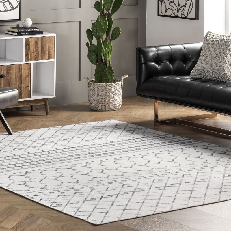 Nuloom Blythe Trellis 8x10 Machine Washable Indoor Area Rug for Living Room Bedroom Dining Room Kitchen, Grey/Off White