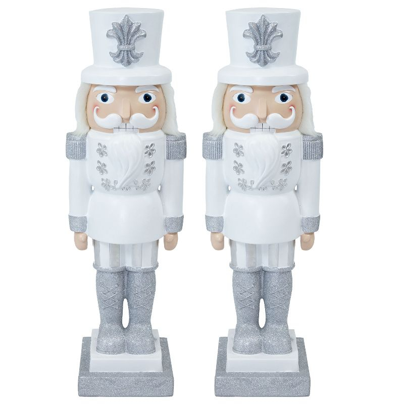 Sunnydaze 37" Sterling the Silver Christmas Nutcracker Statue - 2Pk