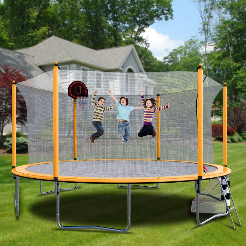 15FT Recreational Trampolines For Kids Teens Stainless Steel Frame With Basketball Hoop System Outdoor Large Trampoline With Net For Indoor Outdoor