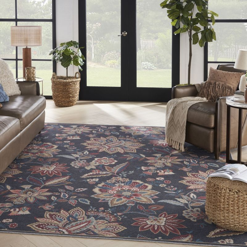 Waverly Washables Collection 7'10" x 9'10" Charcoal Botanical Indoor Rug