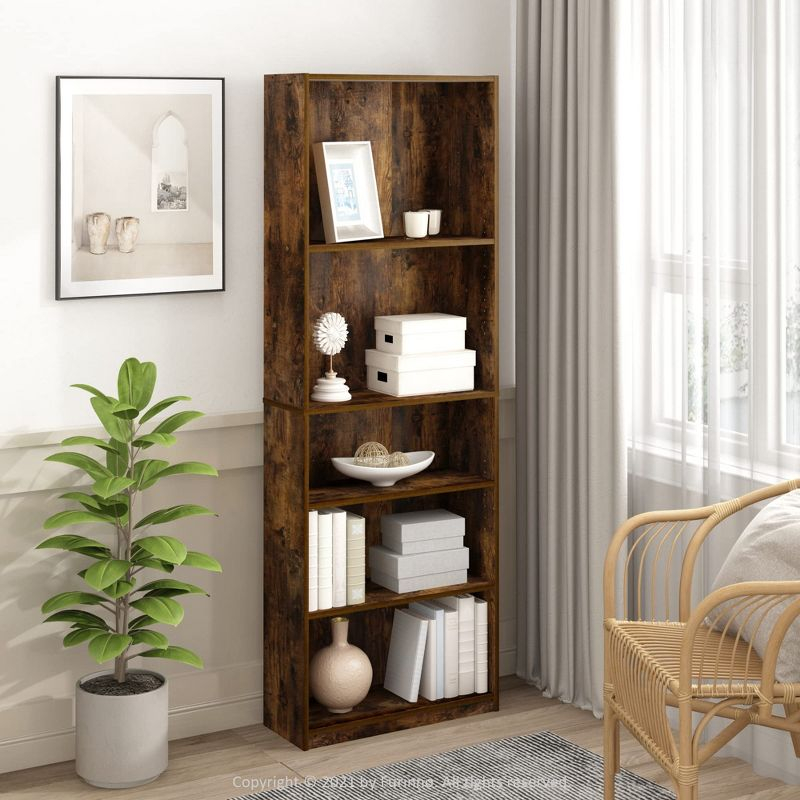 Furinno Simply Design 5-Tier Corner Bookshelf Open Multipurpose Bookcase Display Rack Cabinet with Adjustable Shelves,Amber Pine