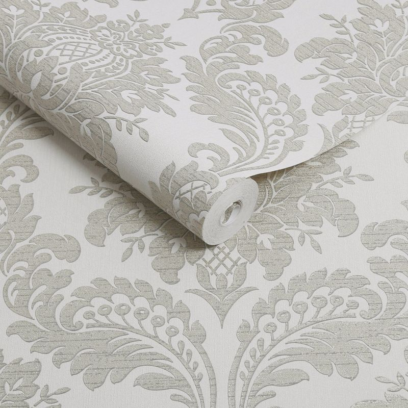 Archive Damask Grey Wallpaper
