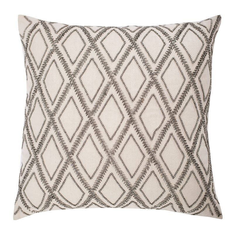 Elisabeth York Geometric Diamond Natural Tan Beaded Cotton Decor Throw Pillow Cover And Insert Set