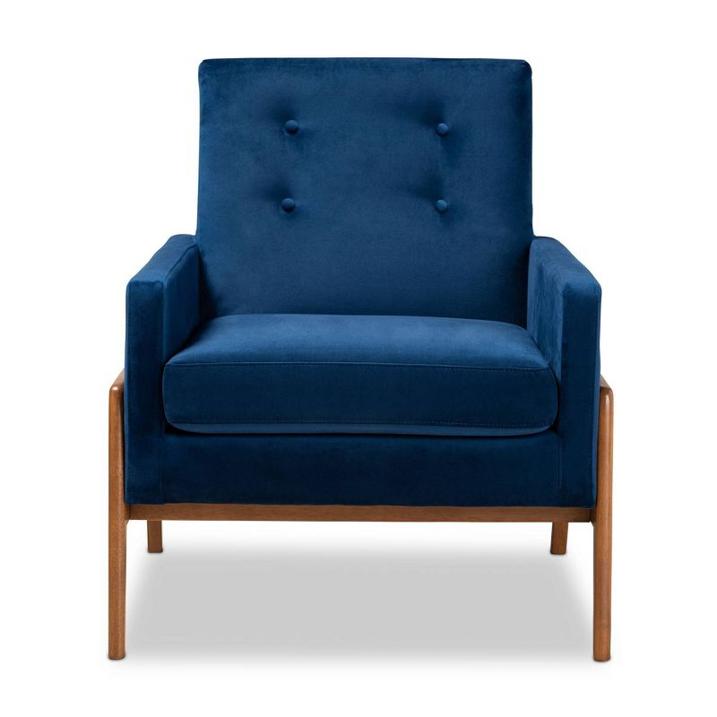 Baxton Studio Perris Mid-Century Modern Velvet Fabric Upholstered Wood Lounge Chair Blue: Polyester, Spot Clean, Armchair