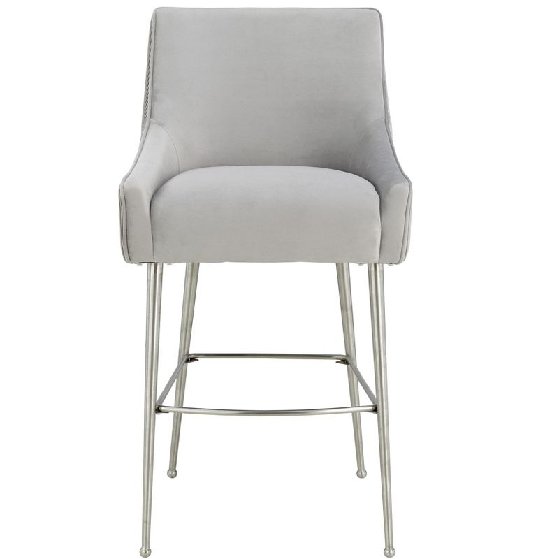TOV Furniture Beatrix Pleated Velvet Stool Light Grey Counter Height