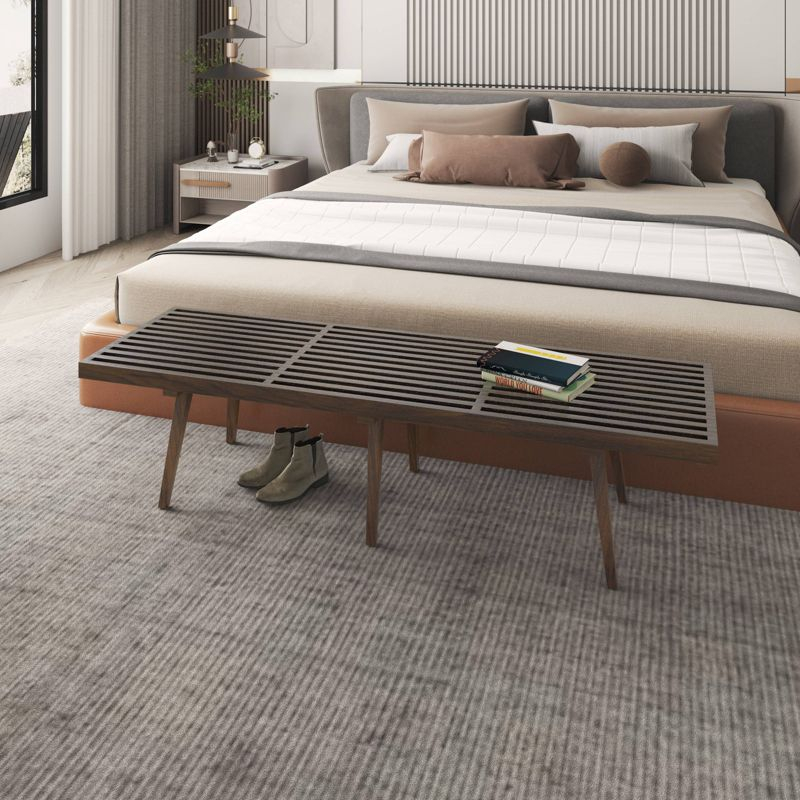 LeisureMod 72" Mid-Century Modern Slatted Wood Entry Bench, Indoor Accent Seating for Hallway or Bedroom