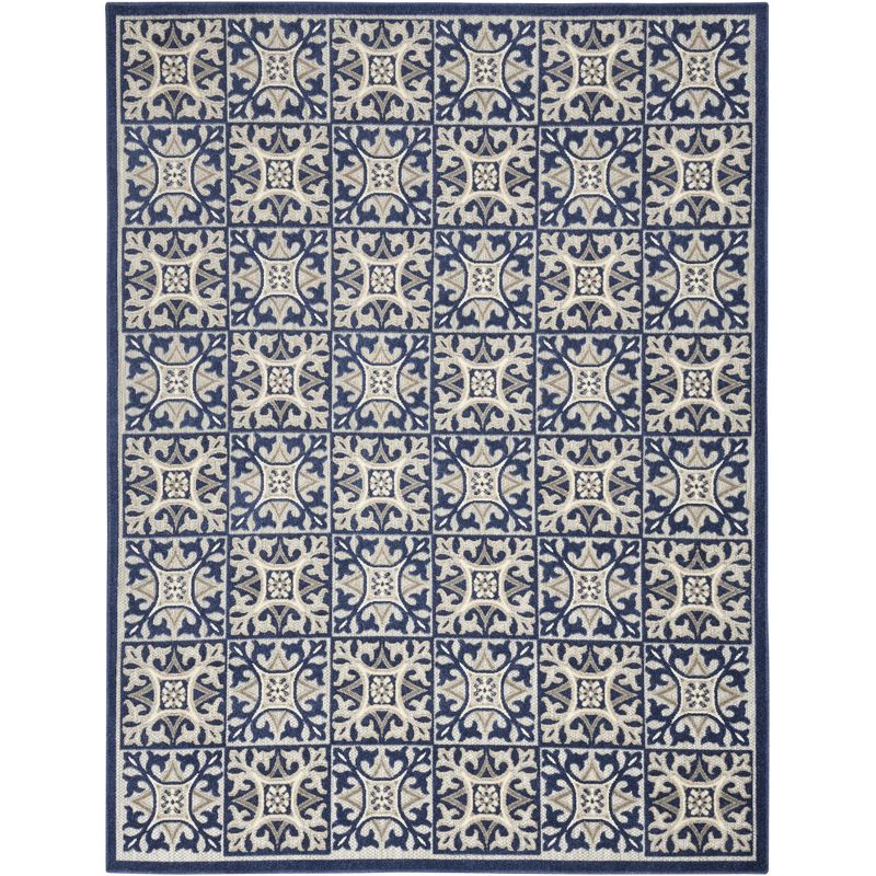 Nourison Aloha Modern Mosaic Flatweave High-Low Indoor Outdoor Area Rug Blue 9' x 12'
