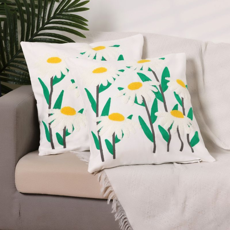 Unique Bargains Embroidered Floral Throw Floral Pattern Pillow Cases 2 Pcs Green Leaves 18" x 18"