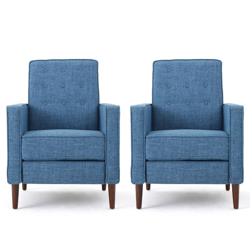 GDFStudio Mason Mid Century Modern Tufted Pushback Recliners (Set of 2), Muted Blue/Fabric