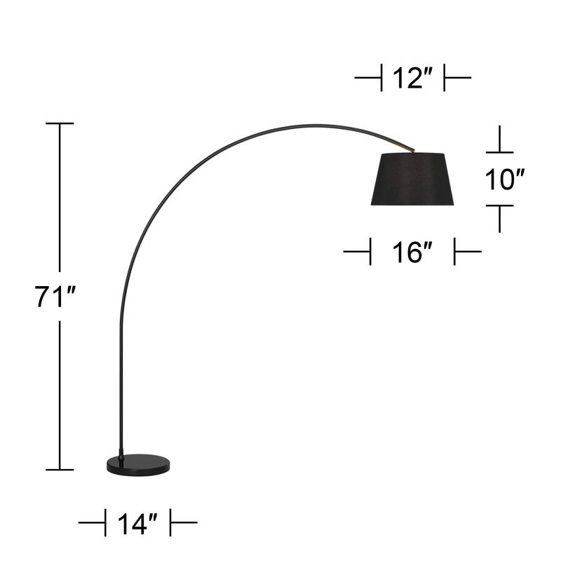 Possini Euro Design Luka Modern 71" Tall Standing Floor Lamp Curved Arc Foot Switch Black Metal Living Room Bedroom House Reading Linen Drum Shade
