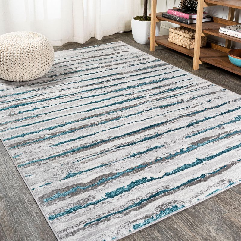 4'x6' Batten Modern Stripe Area Rug, Gray/Turquoise - JONATHAN Y