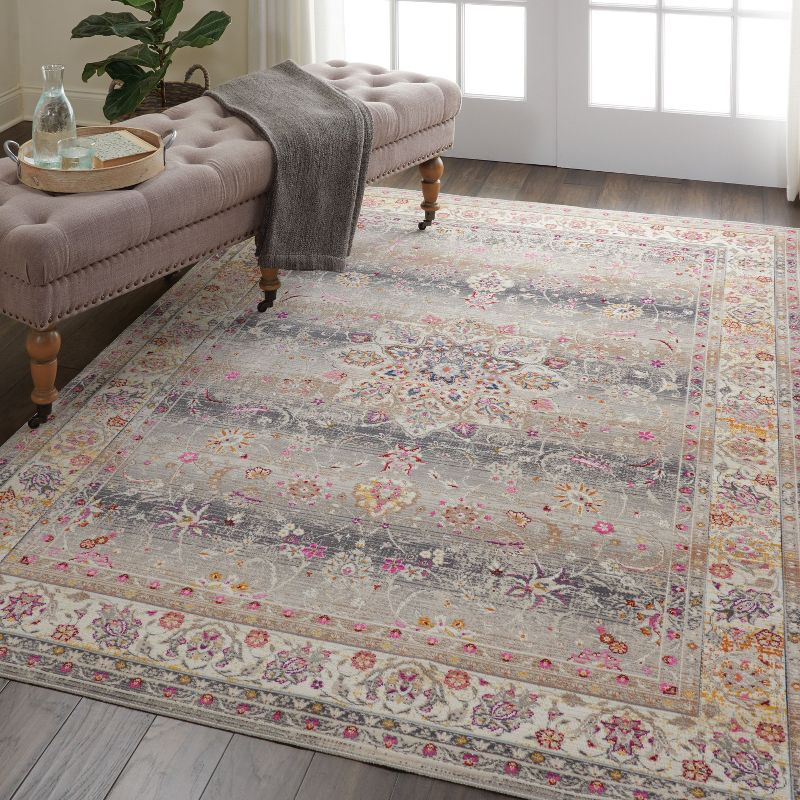 Nourison Vintage Kashan VKA01 Gray/Ivory/Pink Indoor Area Rug - 5'3 x 7'10
