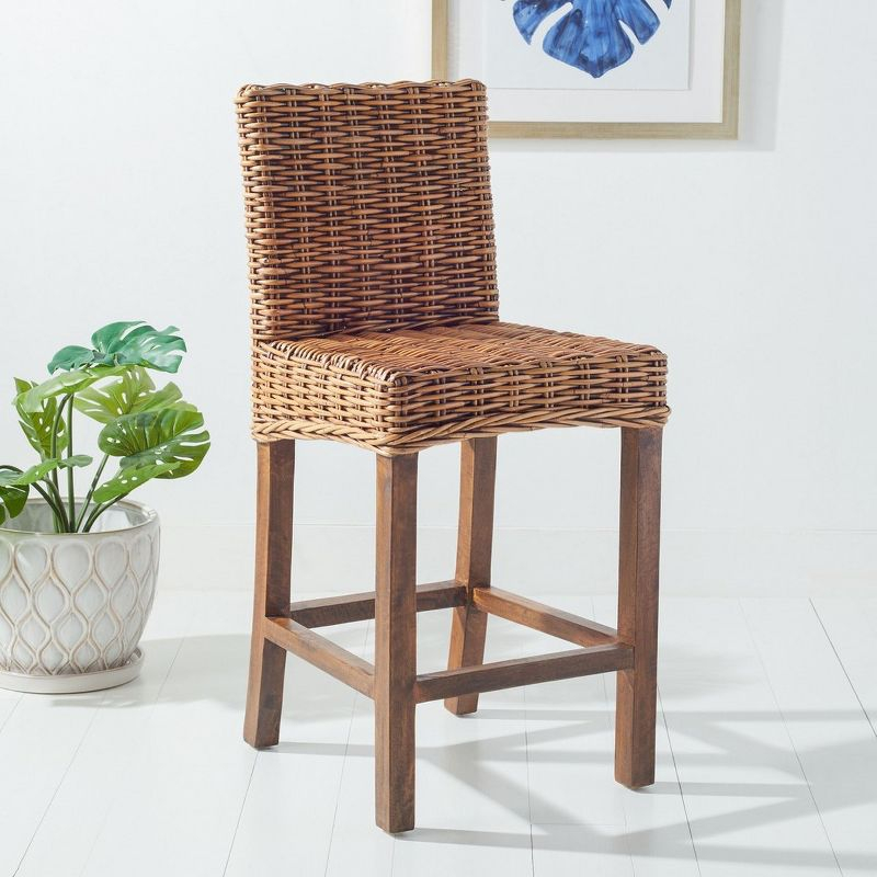 Tobie Rattan Counter Stool - White Washed - Safavieh
