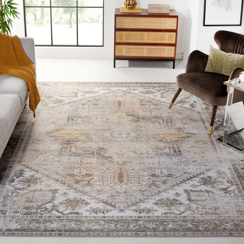 Tucson Vintage Persian TSN102 Power Loomed Machine Washable Skid-Resistant Indoor Area Rug - Beige/Grey - 8'x8' - Safavieh