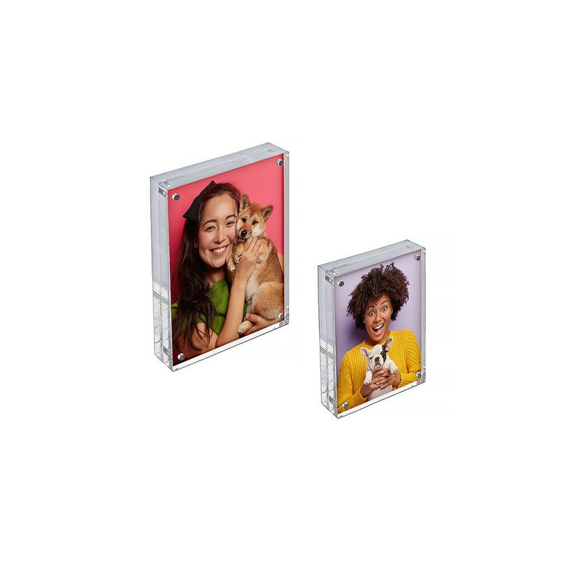 Azar Displays Clear Acrylic Magnetic Photo Block Frame Set with 4x6 and 5x7 size Frames