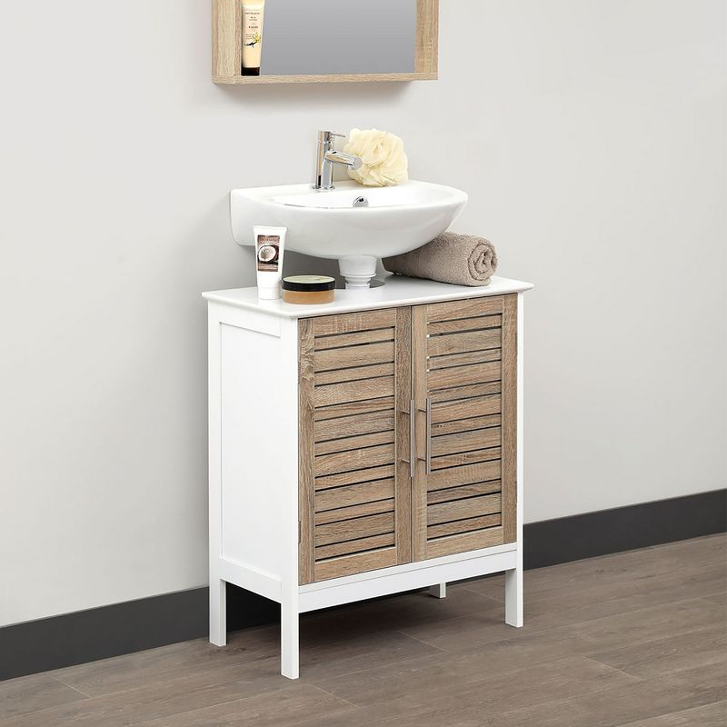 Evideco Stockholm Vanity Base Only Sink Floor Cabinet 2 Doors Oak-Colored