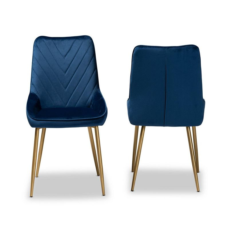 2pc Priscilla Velvet Fabric Upholstered Metal Dining Chair Set Navy Blue/Gold - Baxton Studio