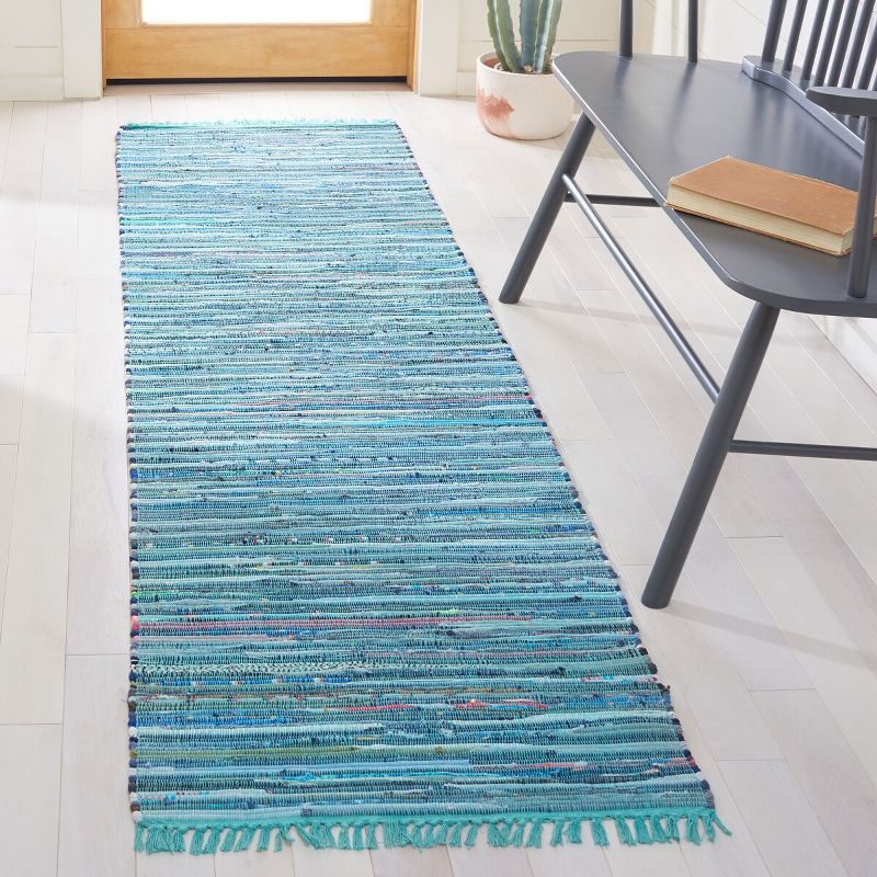 Rag Rug RAR121 Hand Woven Indoor Runner Rug - 2'3"x7' - Blue/Multi - Safavieh