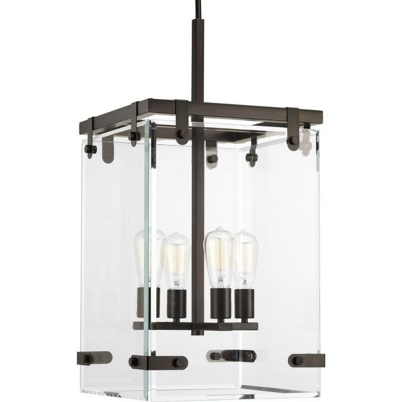Progress Lighting Glayse 4-Light Pendant, Antique Bronze, Beveled Glass Shade