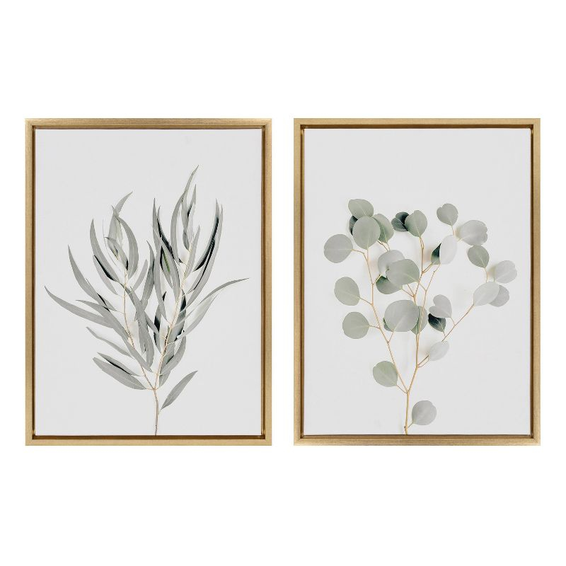 (Set of 2) 18" x 24" Sylvie Neutral Botanical 1 and 2 Framed Canvas Set Gold - Kate & Laurel All Things Decor: Modern Vertical Wall Art