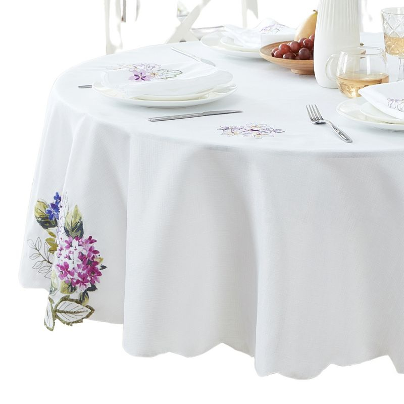 Spring Hydrangea Floral Cutwork Tablecloth - Multicolor - 70" Round - Elrene Home Fashions