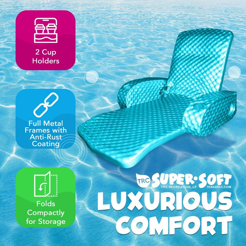 TRC Recreation Super Soft Adjustable Pool Recliner Float Portable Comfortable Chair Lounger with Cup Holders for Swimming Pool Essentials, Teal