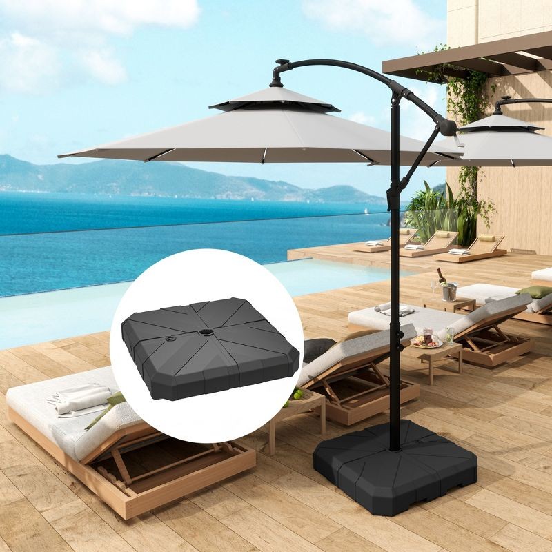 Outsunny Cantilever Offset Umbrella Base, Heavy Duty Outdoor Umbrella Stand Base, Sand/Water Filled Patio Umbrella Base for Garden, Poolside, Black