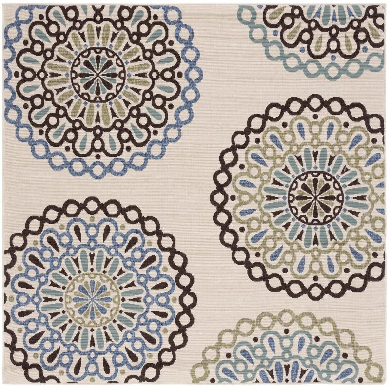 Veranda VER092 Power Loomed Indoor/Outdoor Area Rug - Cream/Blue - 9'x12' - Safavieh