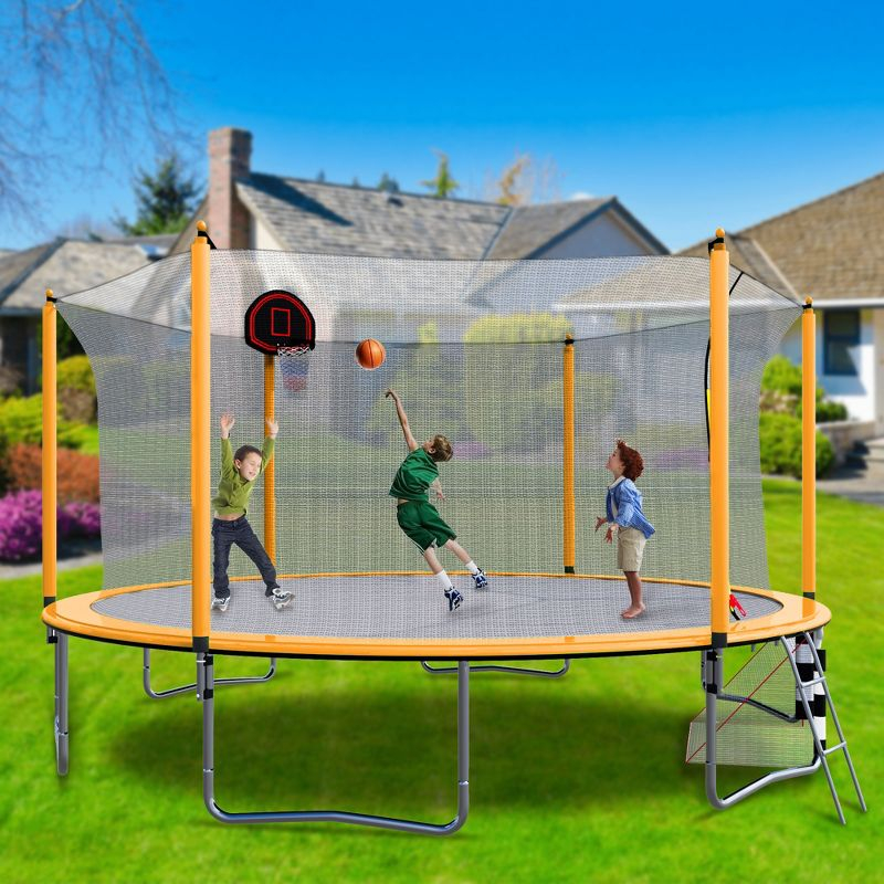 15FT Recreational Trampolines For Kids Teens Stainless Steel Frame With Basketball Hoop System Outdoor Large Trampoline With Net For Indoor Outdoor