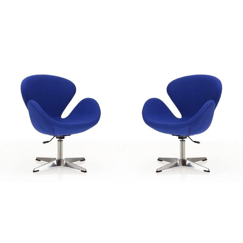Set of 2 Raspberry Faux Leather Adjustable Swivel Chairs Blue - Manhattan Comfort: Retro Chic, Steel Cross Legs