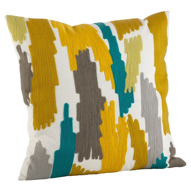 20"x20" Embroidered Brushstroke Design Throw Pillow Lime Haze - Saro Lifestyle: Contemporary Cotton Decor with Duck Down & Polyester Fill