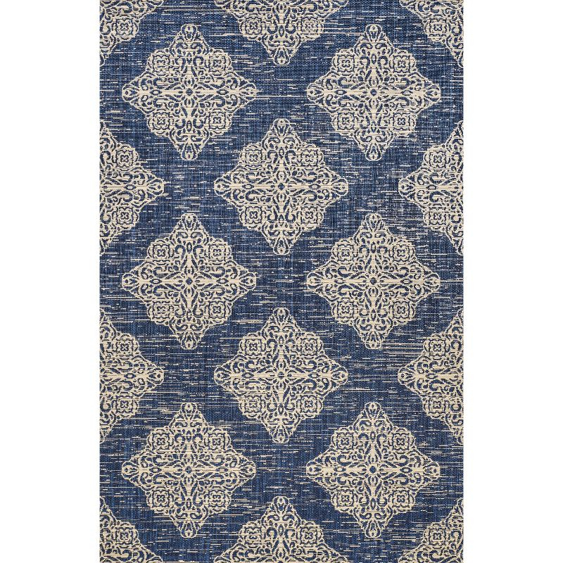 4'x6' Tuscany Ornate Medallions Indoor/Outdoor Area Rug, Navy/Beige - JONATHAN Y