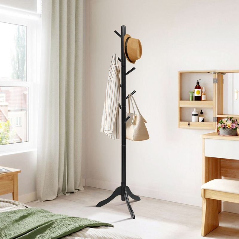 Costway Wooden Coat Rack Stand Entryway Hall Tree 2 Adjustable Height with 8 Hooks Black