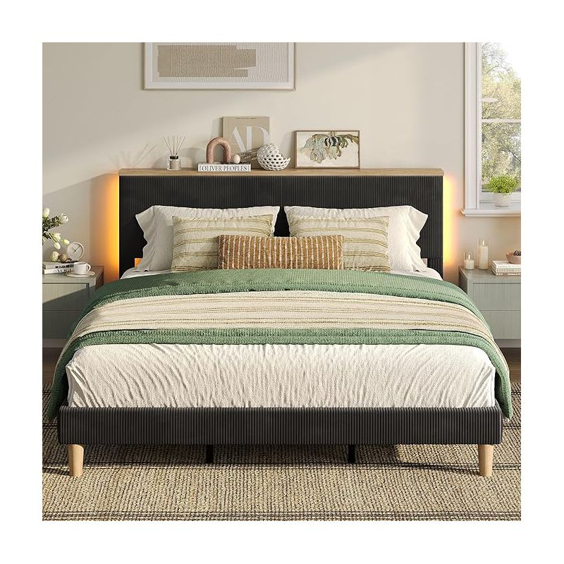 Bestier Queen Size Bed Frame with Headboard Black