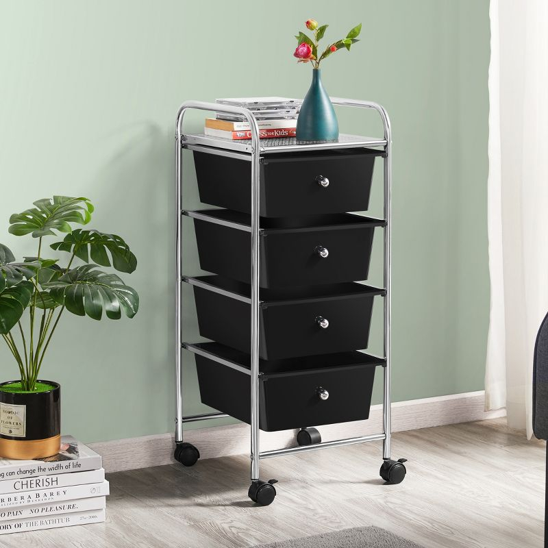 Yaheetech 4 Drawers Rolling Storage Cart Metal Frame Plastic Drawers for Office Home Study,Black