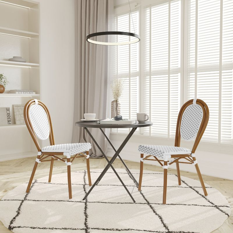 Emma & Oliver Reims Indoor/Outdoor Stacking Thonet Bistro Style Chair with Natural PE Cane Rattan Seat and White Finished Metal Frame