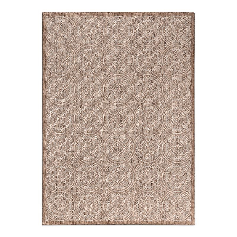 World Rug Gallery Transitional Floral Circles Textured Flat Weave Indoor/Outdoor Area Rug - BROWN 7'10"X10'
