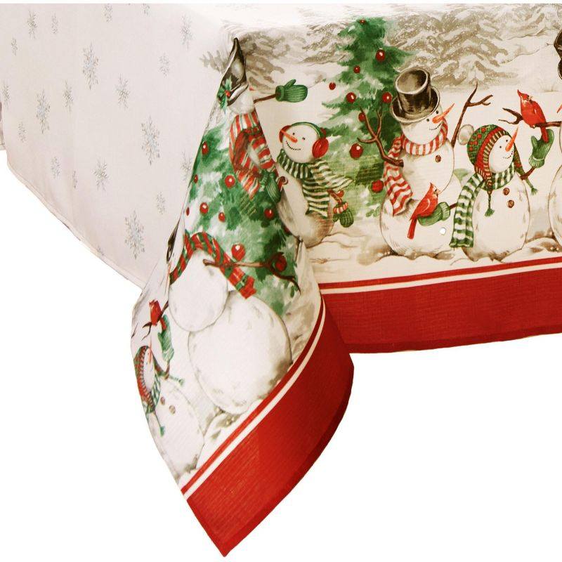 Snowman Winterland Holiday Snowflake Rectangle Tablecloth - Red/Green - 60x102 - Elrene Home Fashions