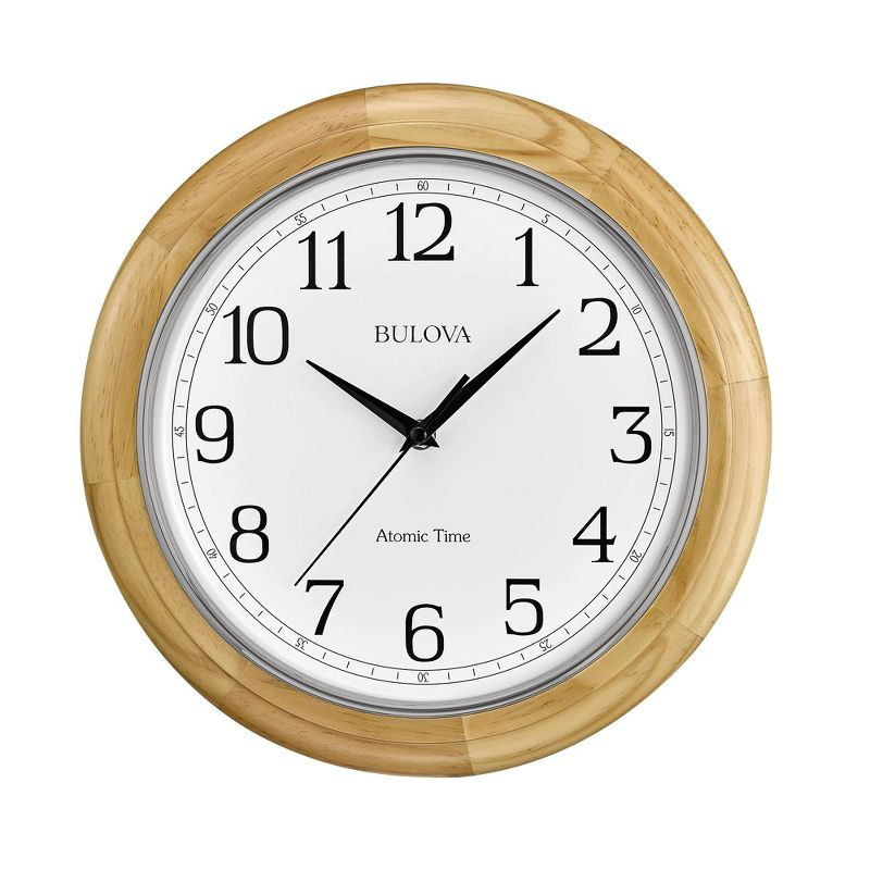 Bulova Clocks Atomic Time  Analog Quartz Wall Clock, Warm Brown Cherry