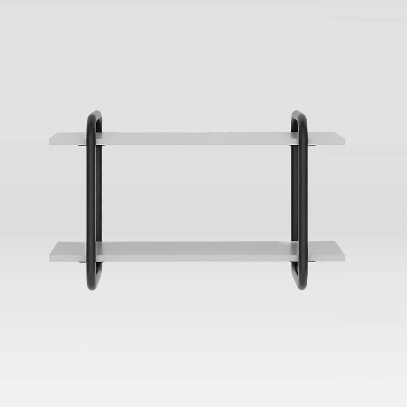 Modern Floating Wall Shelves White - Techni Mobili: 2-Tier, Steel Frame, Decorative Storage