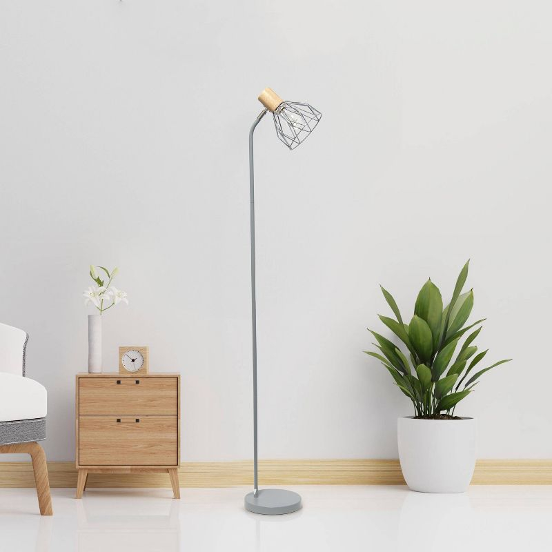 Simple Designs 55.91" Industrial Farmhouse Fusion Adjustable Cage Wire Accent Floor Lamp Gray