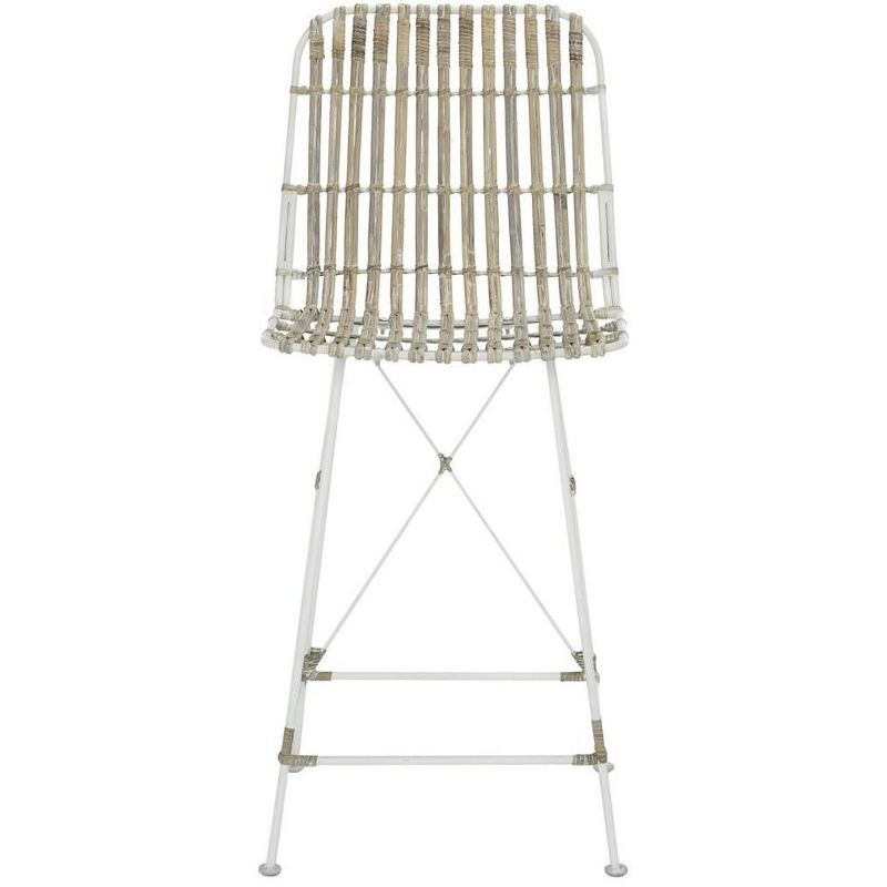 Minerva Wicker Counter Stool (Set of 2) - WIK6509 - White/White - Safavieh