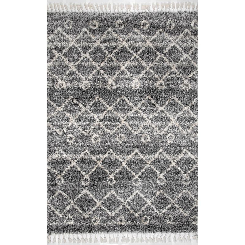 Nuloom Kristi Moroccan 3x5 Accent Shag Indoor Area Rug for Living Room Bedroom Dining Room Nursery Entryway, Grey/Ivory