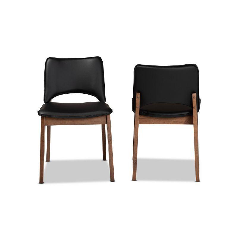 2pc Afton Faux Leather Upholstered and Wood Dining Chair Set Black/Walnut Brown - Baxton Studio