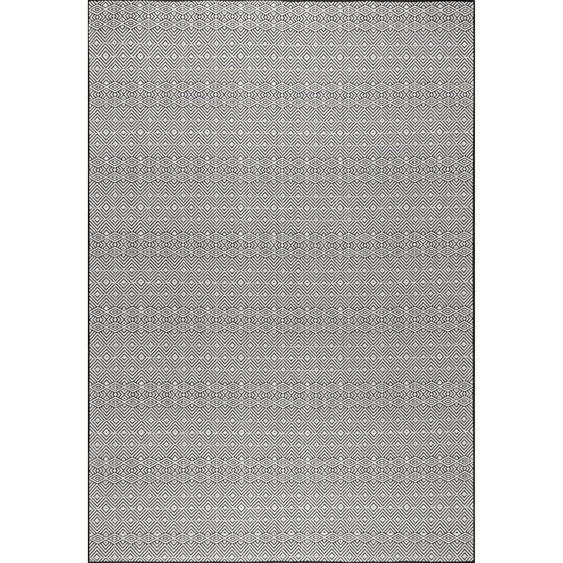 Nuloom Paloma Geometric 7x9 Indoor/Outdoor Area Rug for Living Room Patio Deck Front Porch Kitchen, Black/Ivory