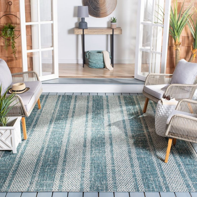 Courtyard CY8736 Power Loomed Indoor and Outdoor Area Rug - Light Grey/Teal - 9'x12' - Safavieh
