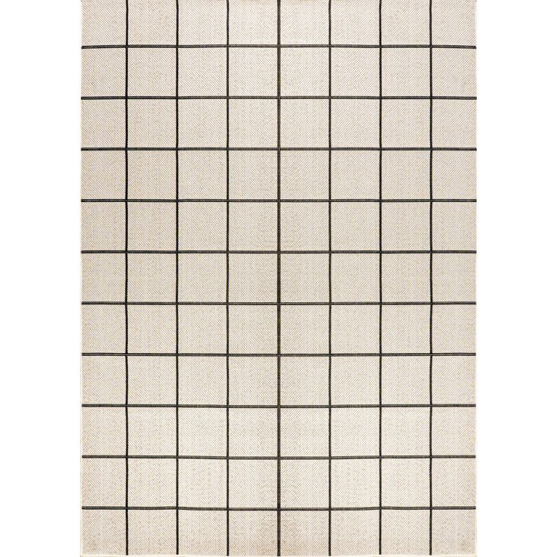 3' x 5' Grid Modern Squares Indoor/Outdoor Area Rug, Cream/Black - JONATHAN Y