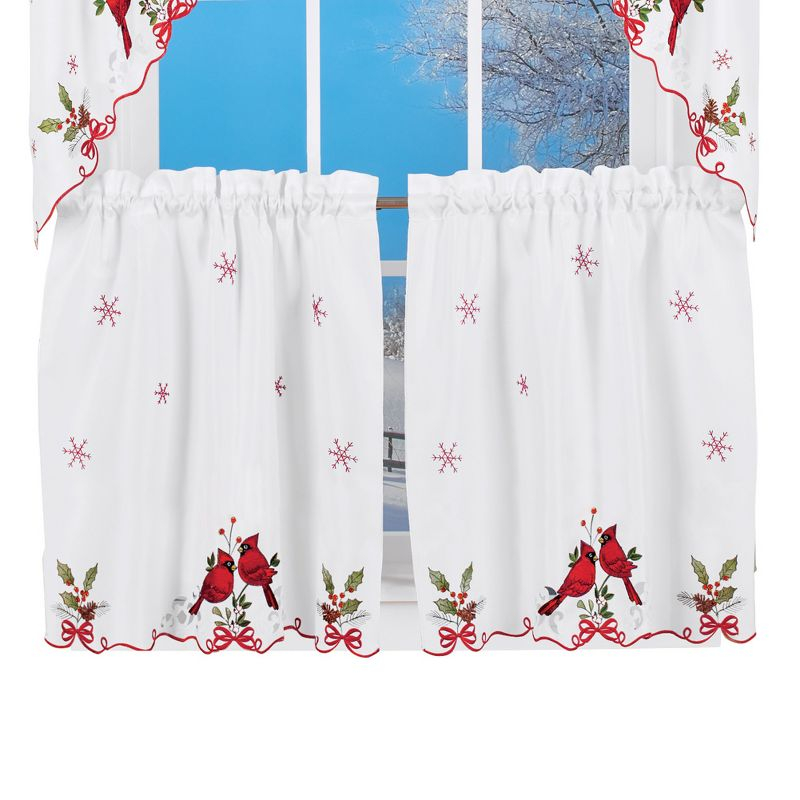 Collections Etc Embroidered Cardinals Window Curtain Collection 24"L Tiers