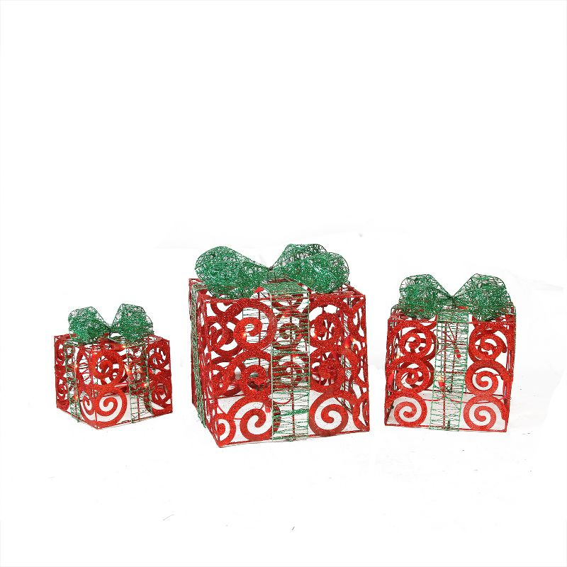 Northlight Lighted Swirl Gift Boxes Outdoor Christmas Decorations - 10" - Clear - Set of 3