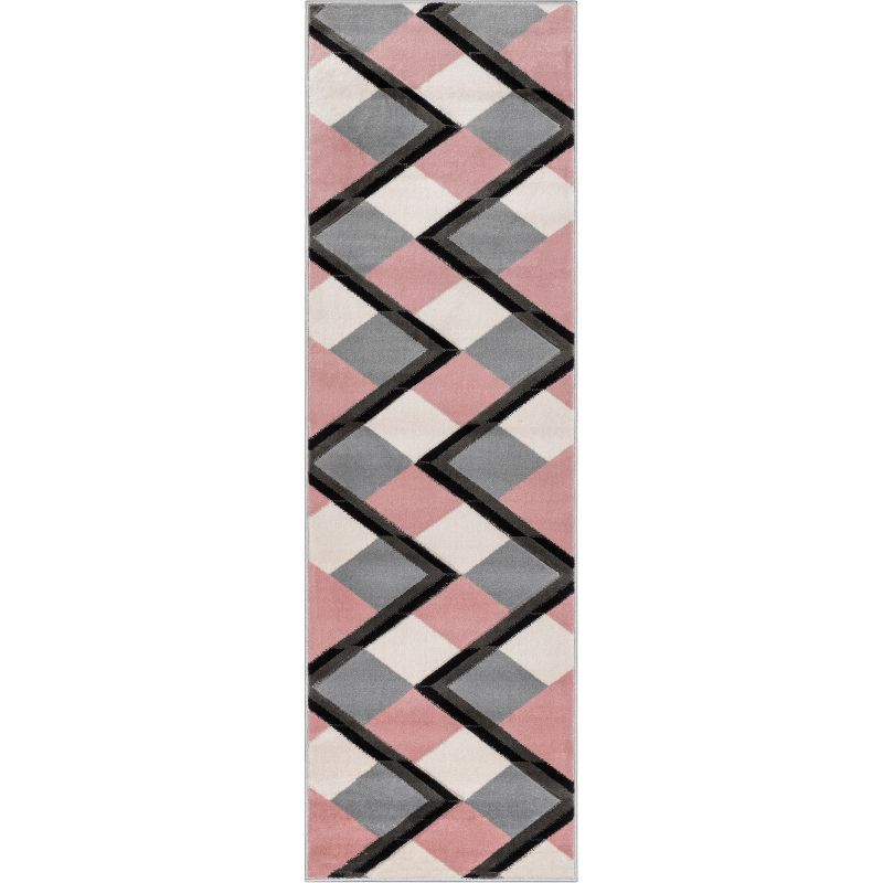 Well Woven Naya Blush Pink Modern Geometric Diamond Boxes Pattern Runner Rug (2'7" x 7'3")
